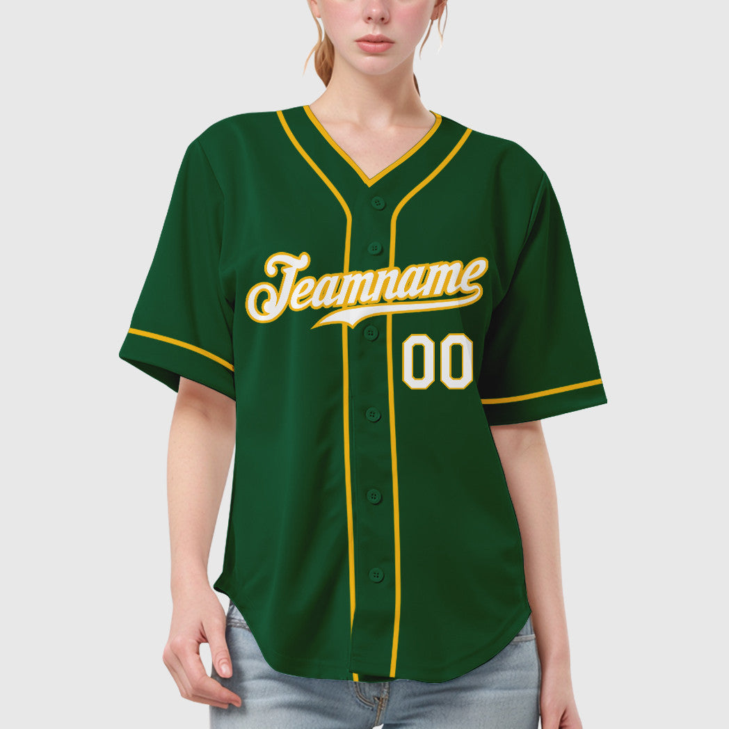 Custom Green White White-Gold Piping Baseball Jersey
