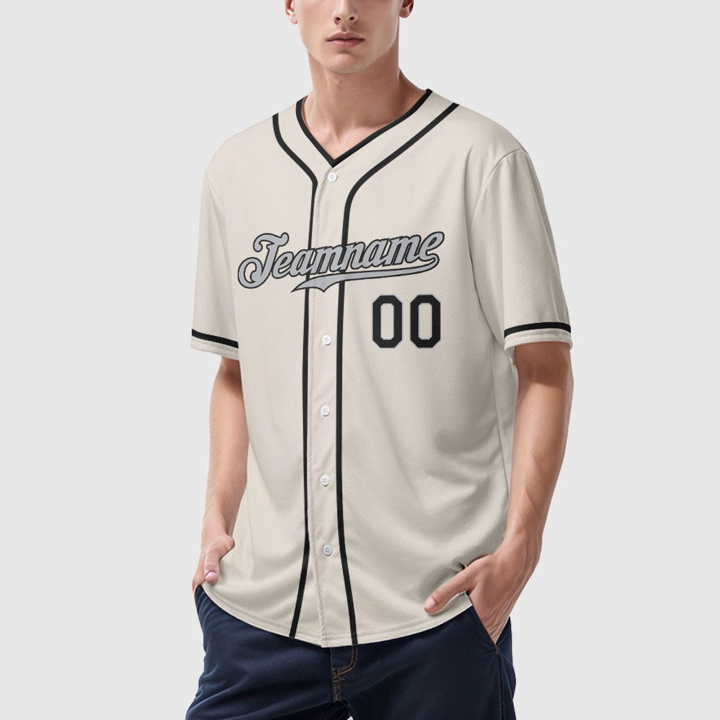Custom Cream Gray Black Piping Baseball Jersey
