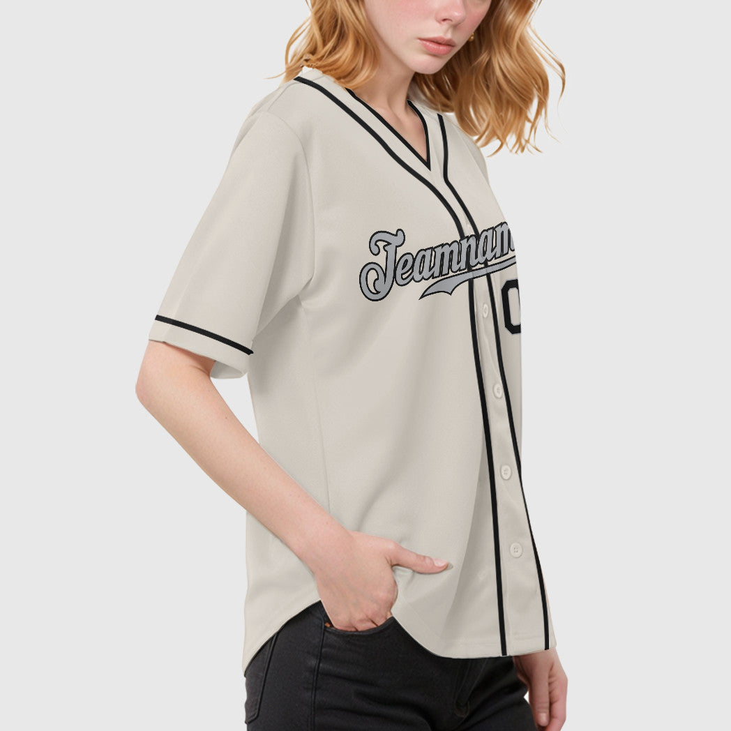 Custom Cream Gray Black Piping Baseball Jersey