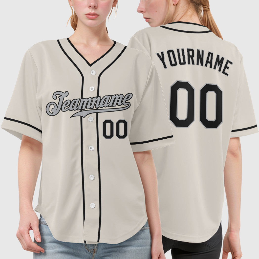 Custom Cream Gray Black Piping Baseball Jersey