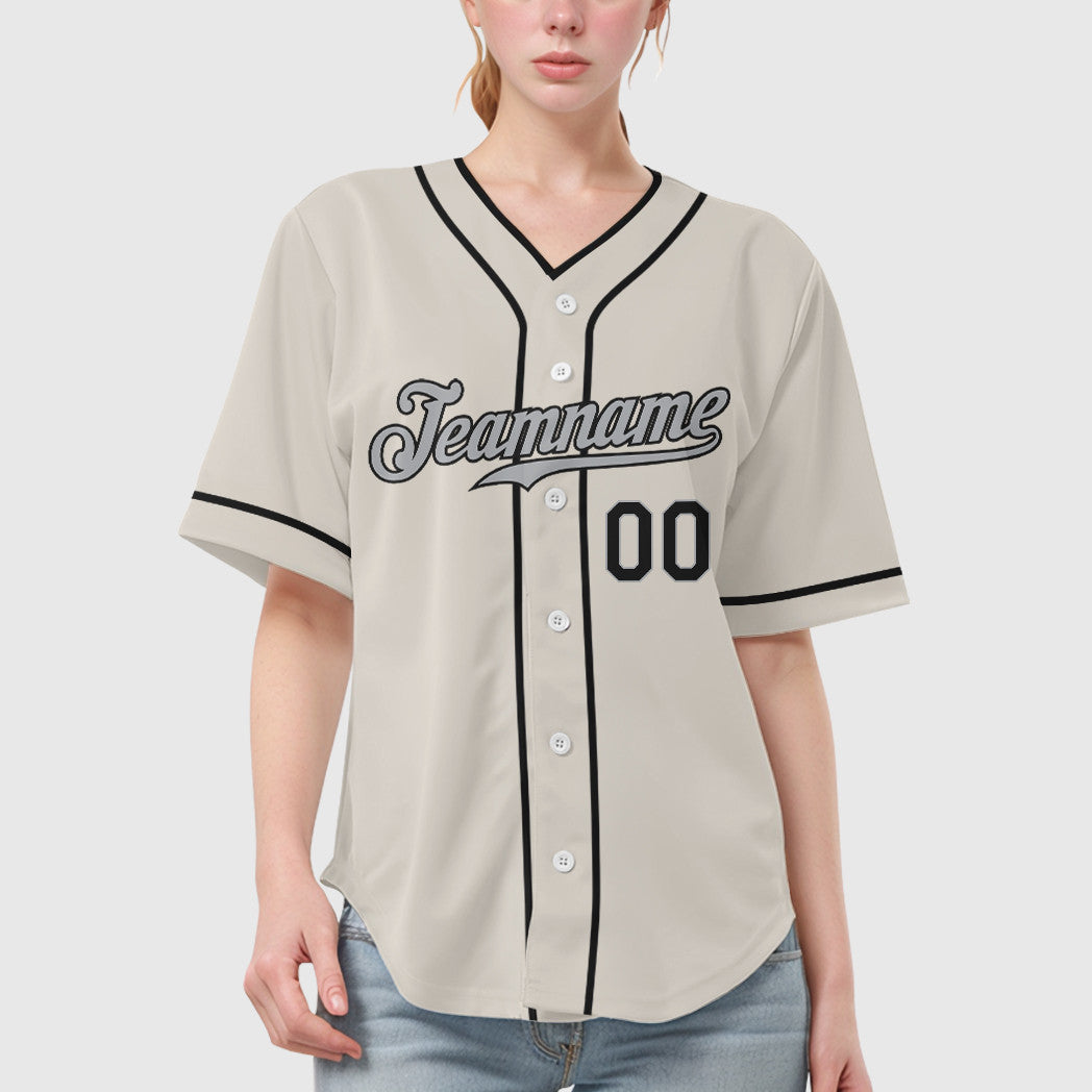 Custom Cream Gray Black Piping Baseball Jersey