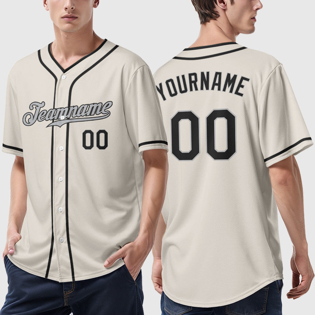 Custom Cream Gray Black Piping Baseball Jersey