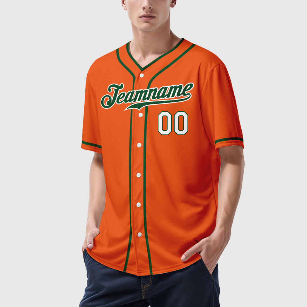 Custom Orange White Green-White Piping Baseball Jersey