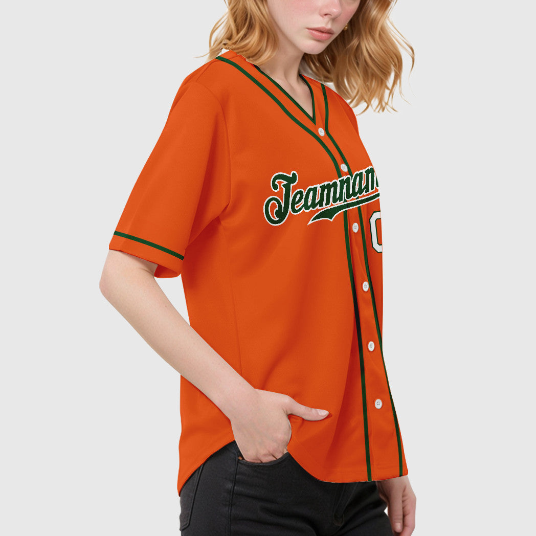 Custom Orange White Green-White Piping Baseball Jersey