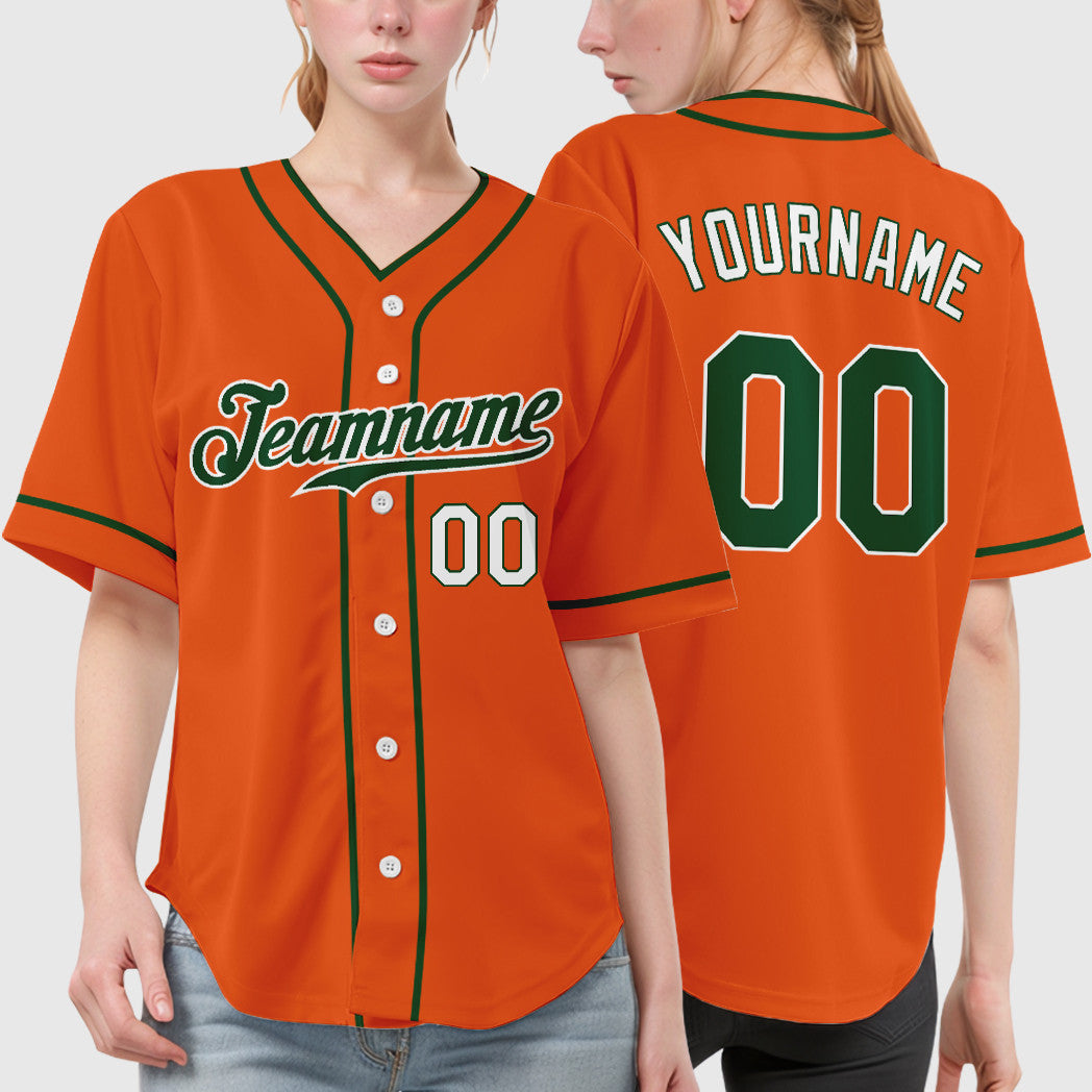 Custom Orange White Green-White Piping Baseball Jersey