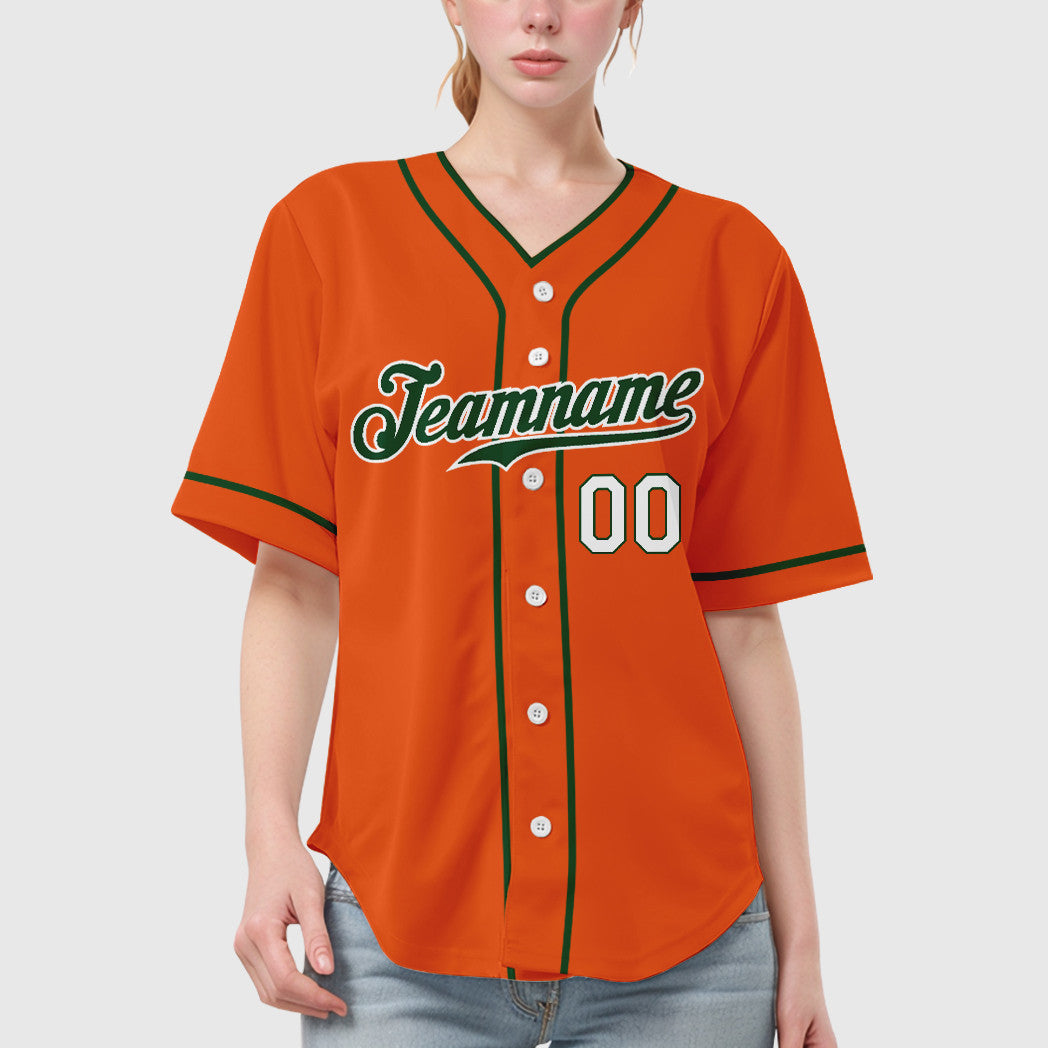 Custom Orange White Green-White Piping Baseball Jersey