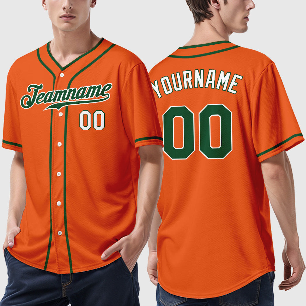 Custom Orange White Green-White Piping Baseball Jersey