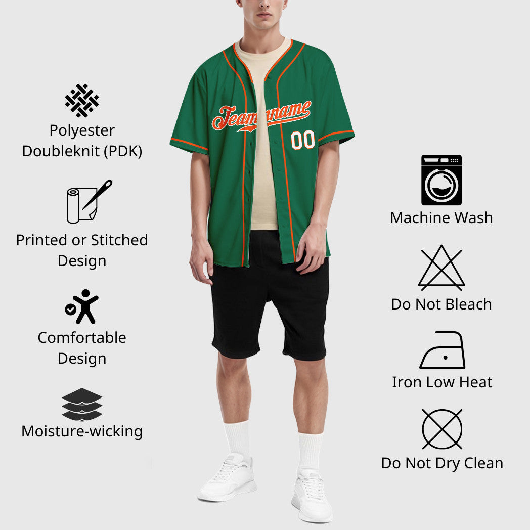 Custom Kelly Green White Orange-White Piping Baseball Jersey