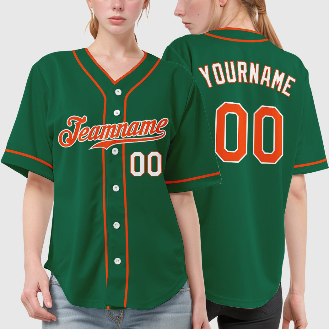Custom Kelly Green White Orange-White Piping Baseball Jersey