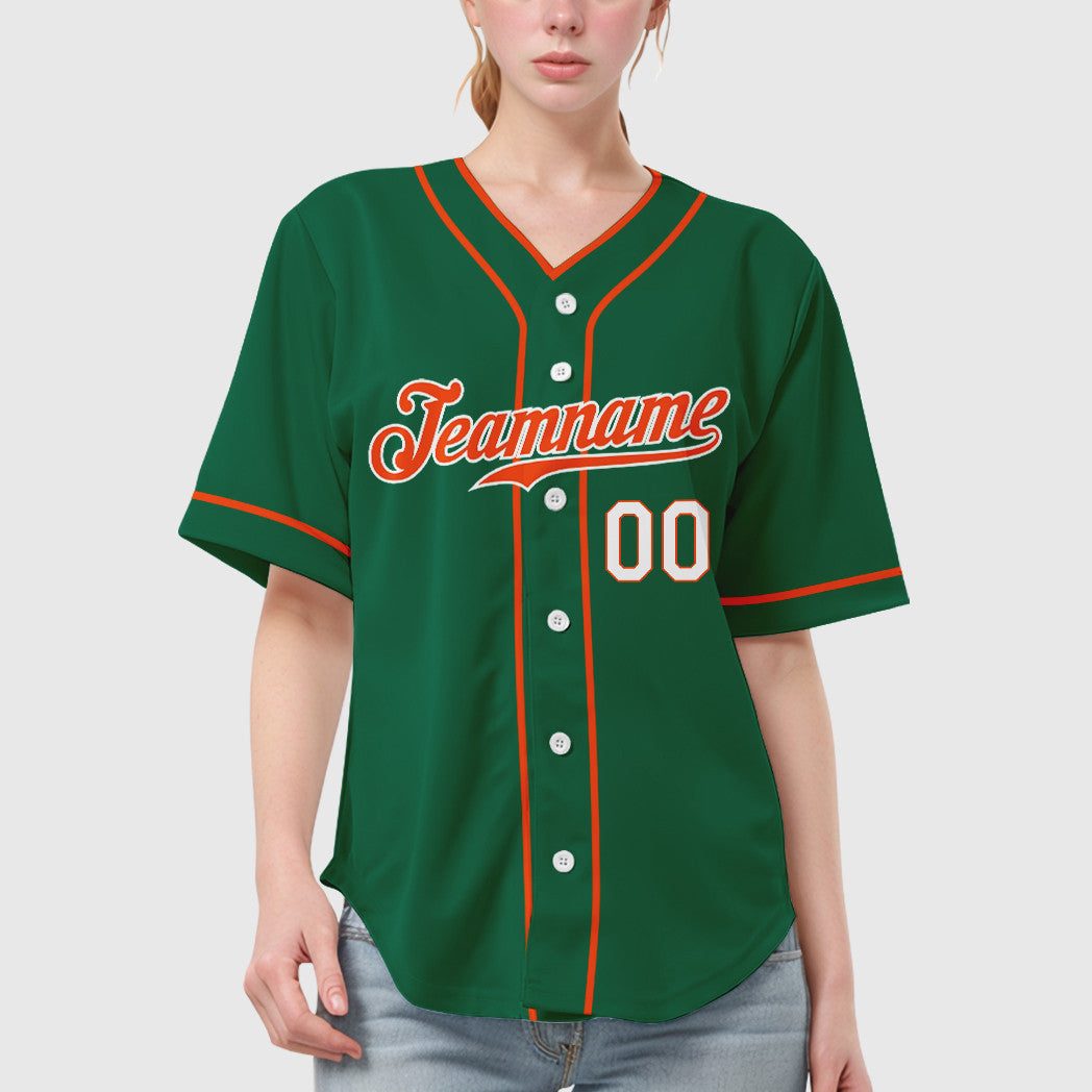 Custom Kelly Green White Orange-White Piping Baseball Jersey