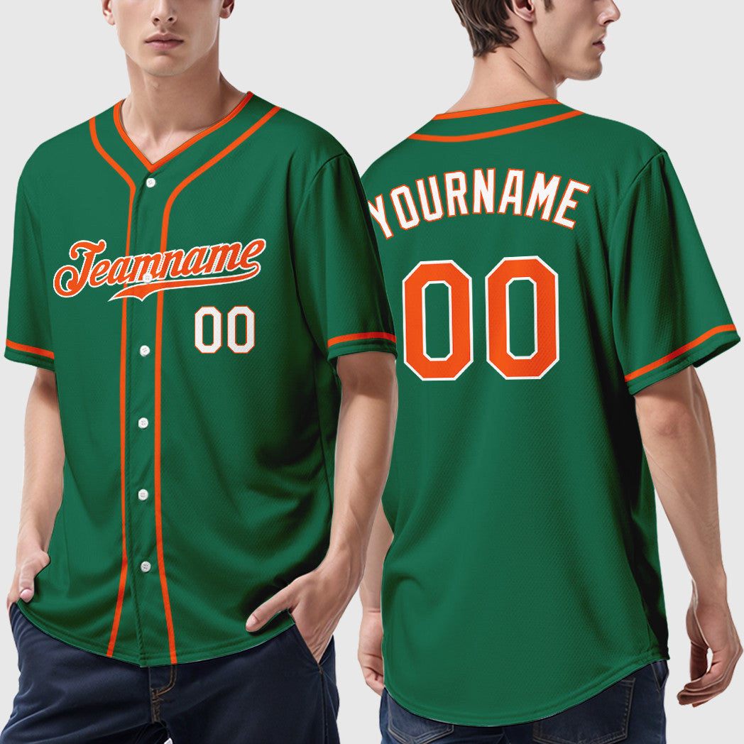 Custom Kelly Green White Orange-White Piping Baseball Jersey