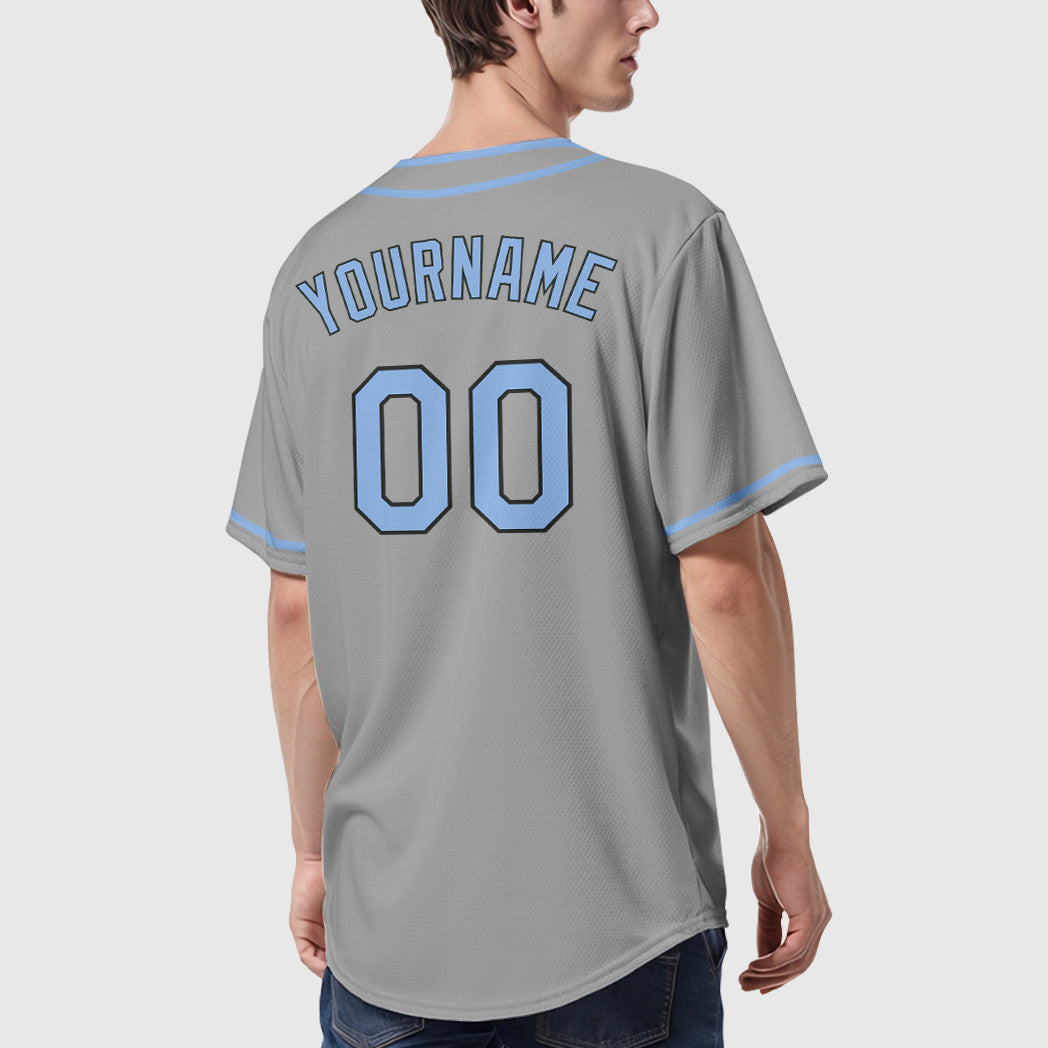 Custom Gray Black Light Blue Piping Baseball Jersey
