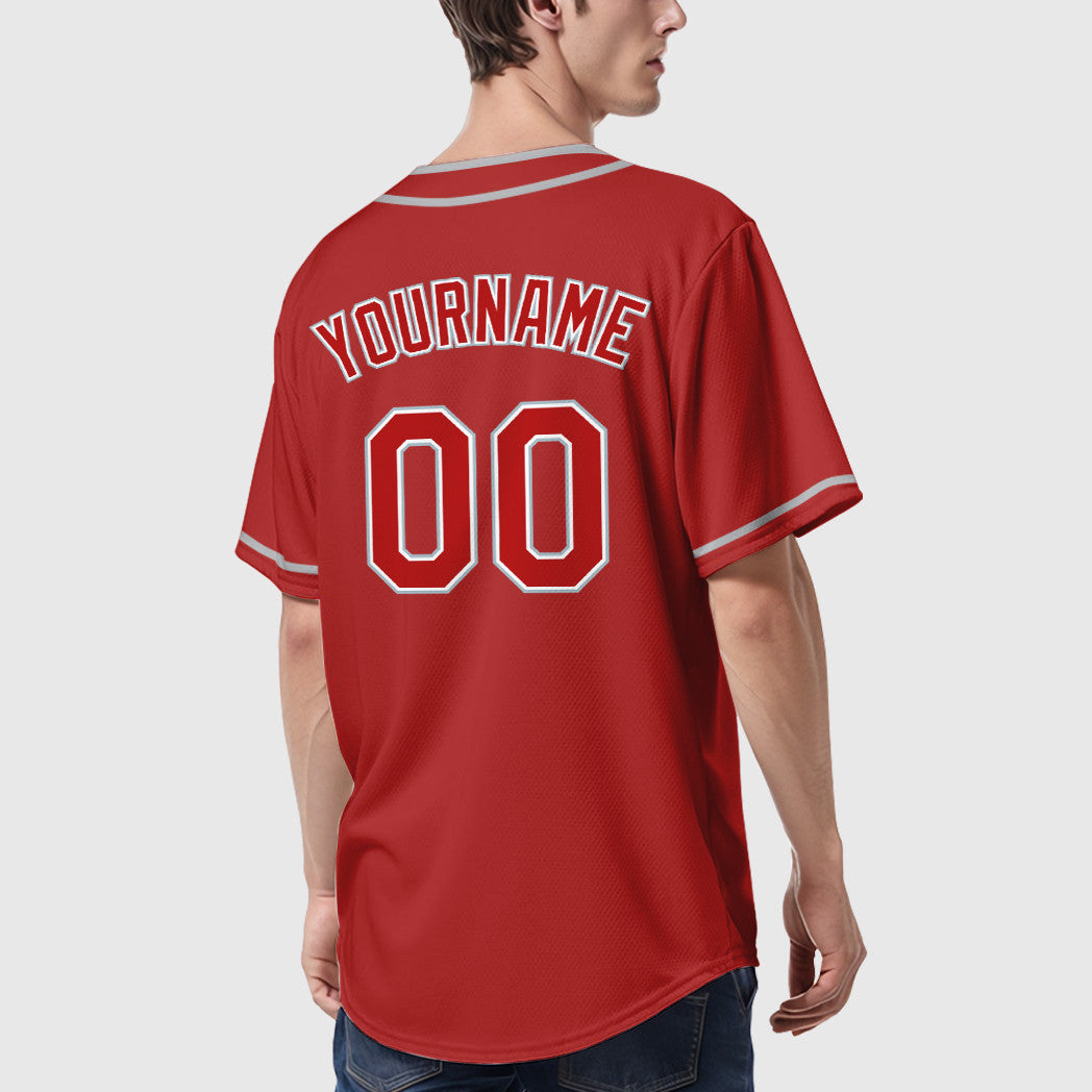 Custom Red White Gray Piping Baseball Jersey
