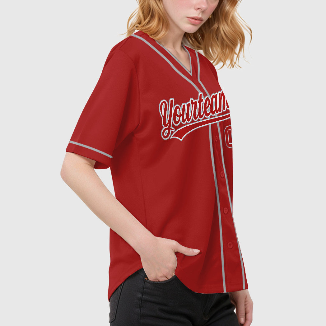 Custom Red White Gray Piping Baseball Jersey