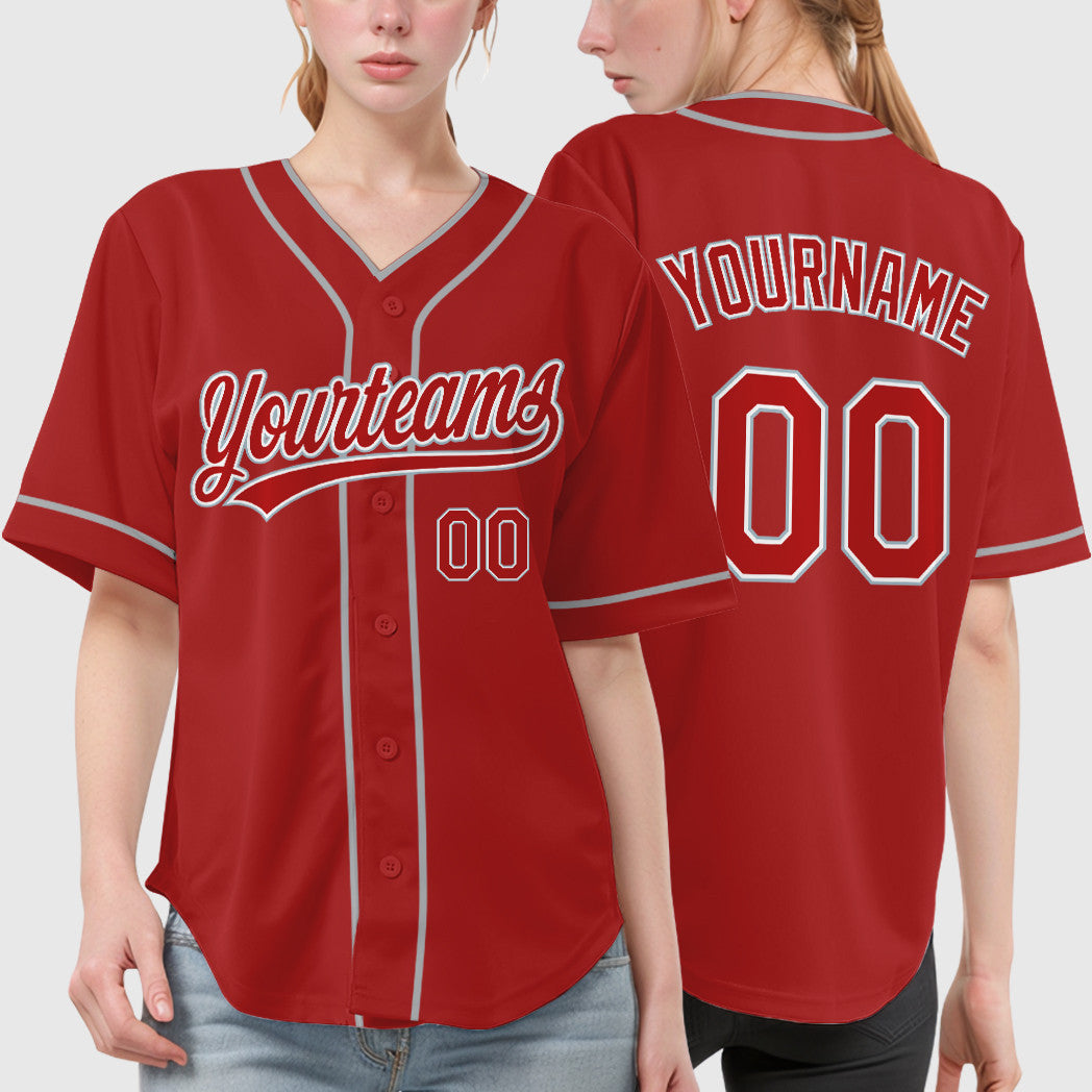 Custom Red White Gray Piping Baseball Jersey