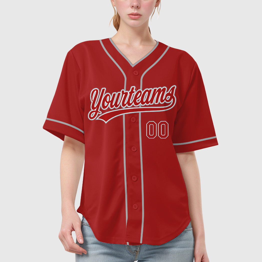 Custom Red White Gray Piping Baseball Jersey