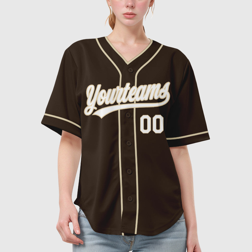 Custom Brown White City Cream Piping Baseball Jersey