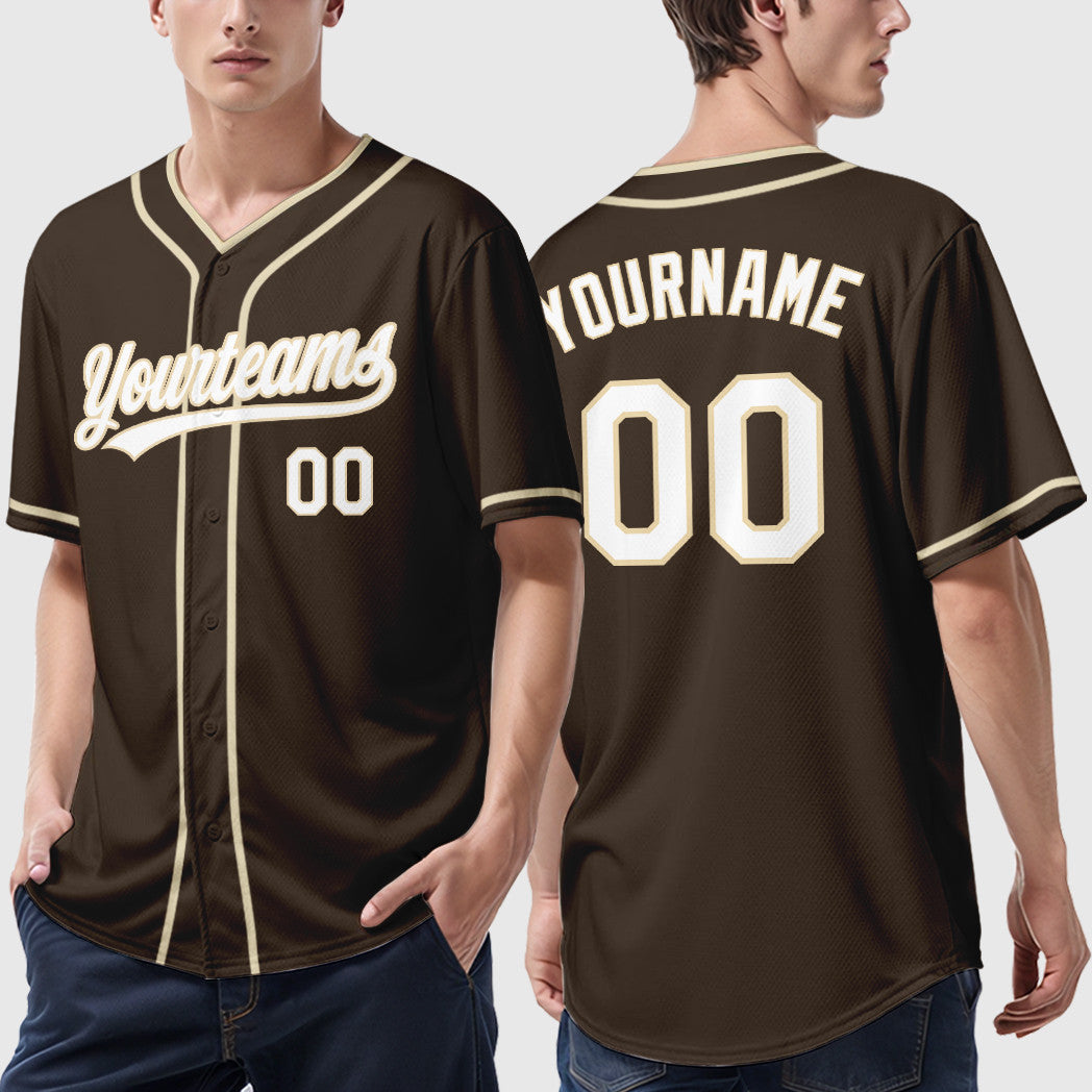Custom Brown White City Cream Piping Baseball Jersey