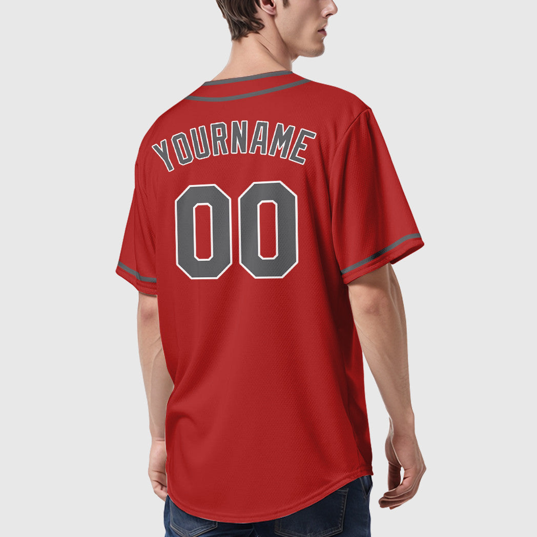 Custom Red White Steel Gray Piping Baseball Jersey