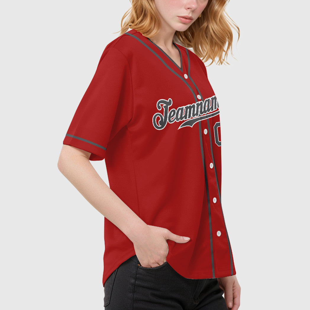 Custom Red White Steel Gray Piping Baseball Jersey
