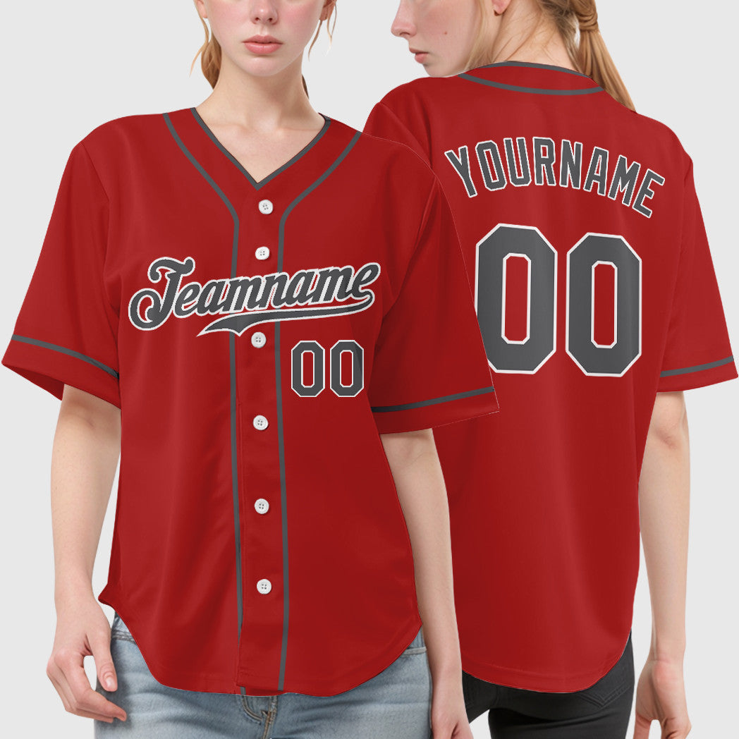 Custom Red White Steel Gray Piping Baseball Jersey