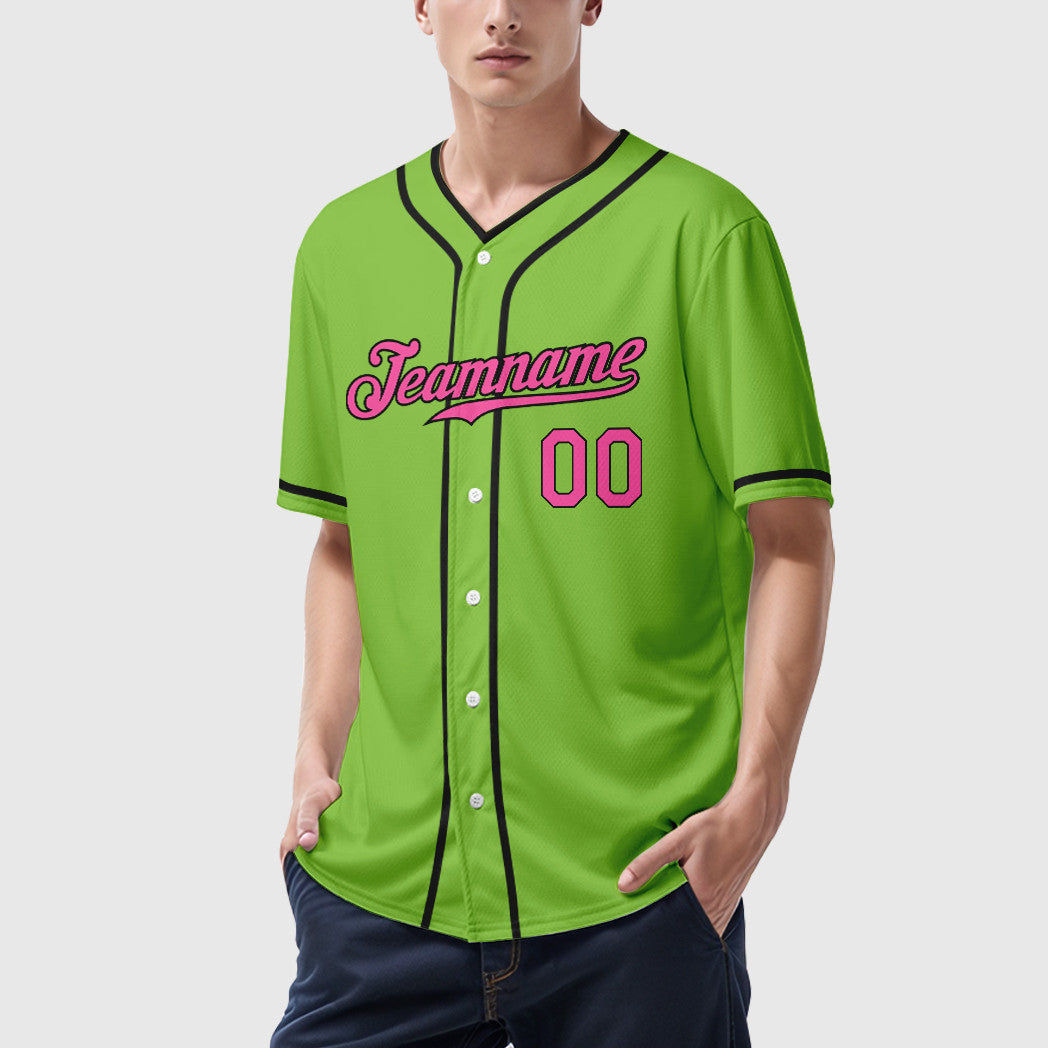 Custom Neon Green Black Pink-Black Piping Baseball Jersey