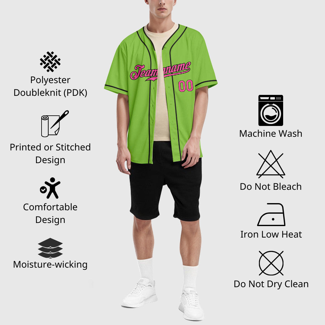 Custom Neon Green Black Pink-Black Piping Baseball Jersey
