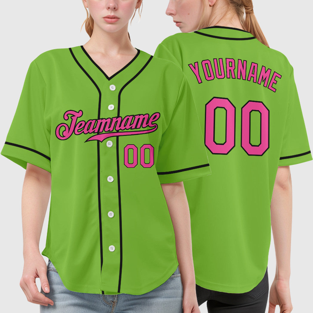 Custom Neon Green Black Pink-Black Piping Baseball Jersey