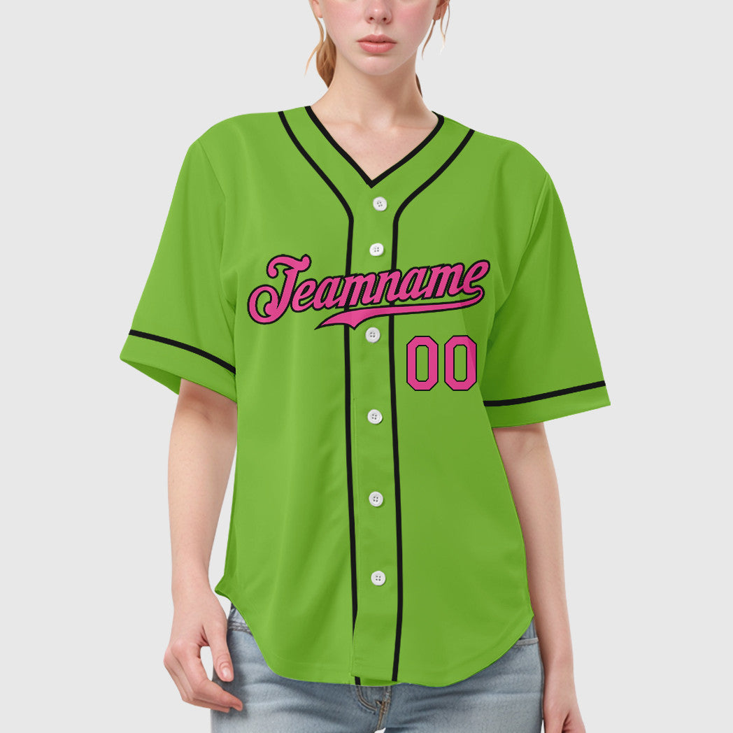 Custom Neon Green Black Pink-Black Piping Baseball Jersey