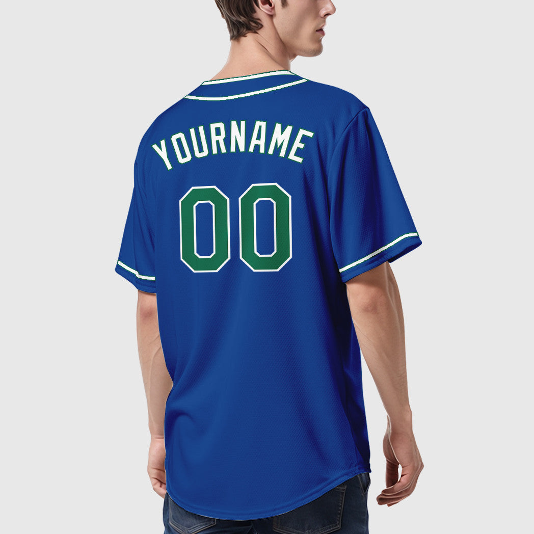 Custom Royal White Kelly Green-White Piping Baseball Jersey