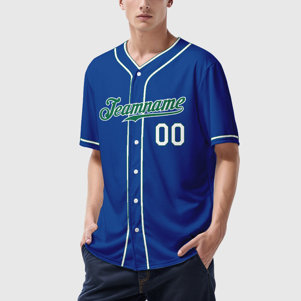 Custom Royal White Kelly Green-White Piping Baseball Jersey