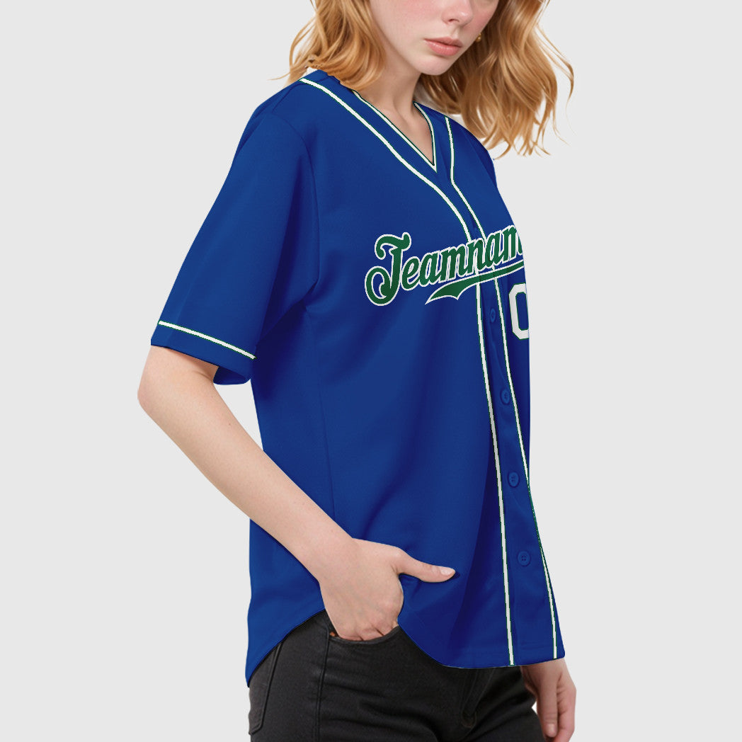 Custom Royal White Kelly Green-White Piping Baseball Jersey