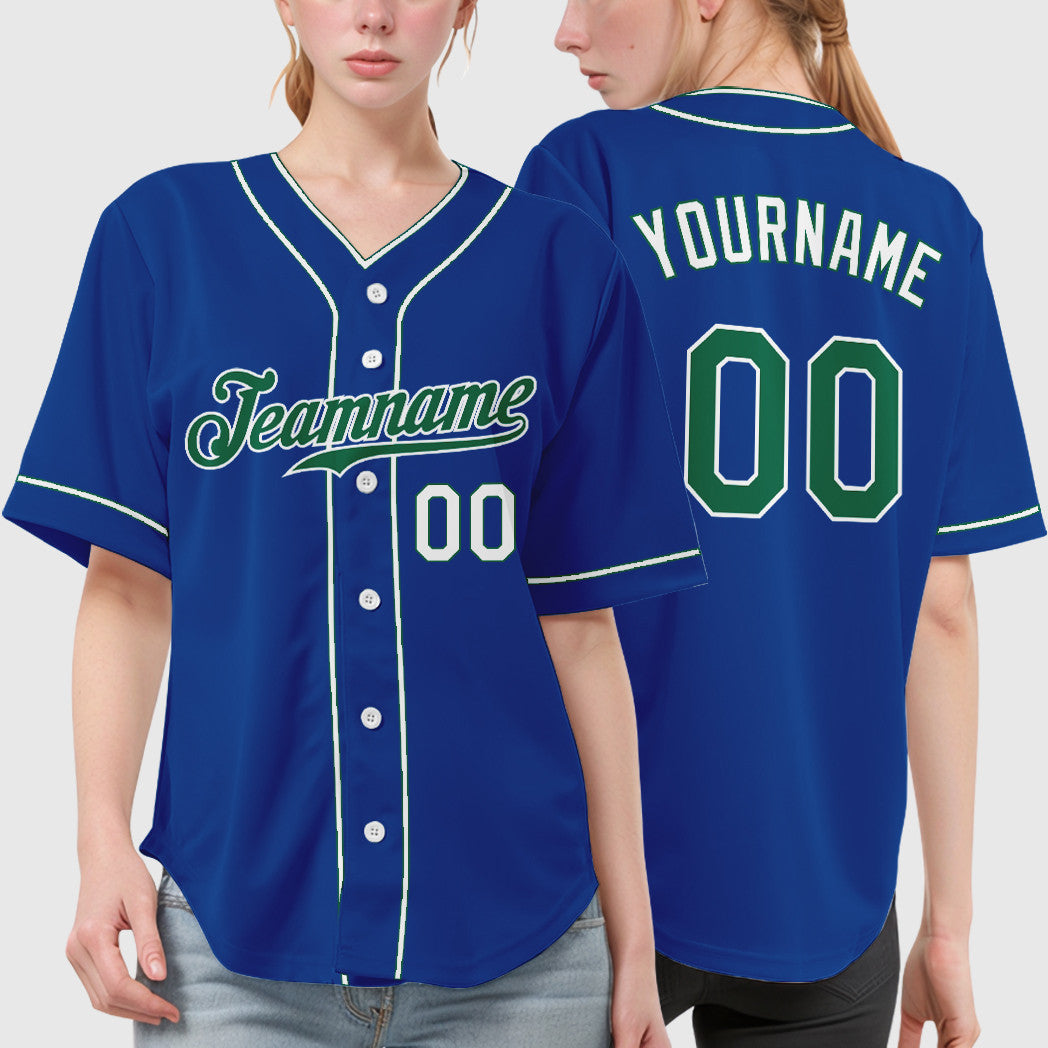 Custom Royal White Kelly Green-White Piping Baseball Jersey