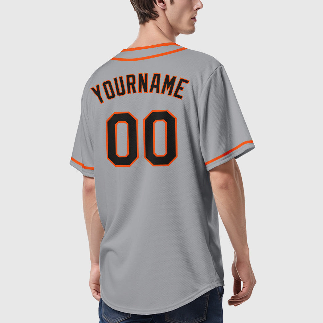 Custom Gray Black Black-Orange Piping Baseball Jersey