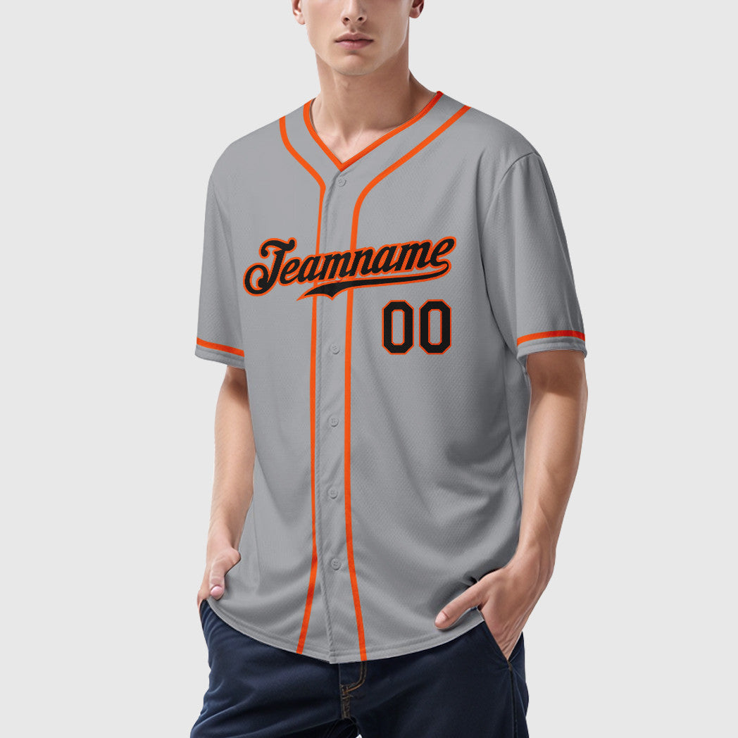 Custom Gray Black Black-Orange Piping Baseball Jersey