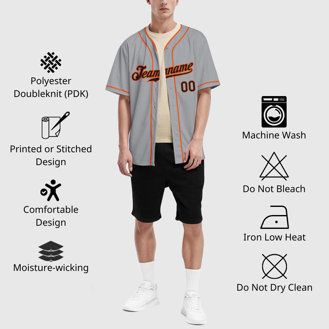 Custom Gray Black Black-Orange Piping Baseball Jersey