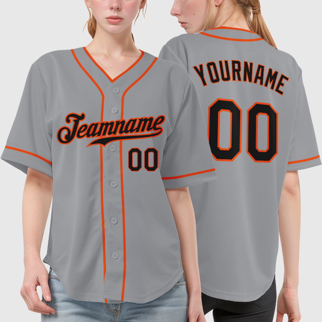 Custom Gray Black Black-Orange Piping Baseball Jersey