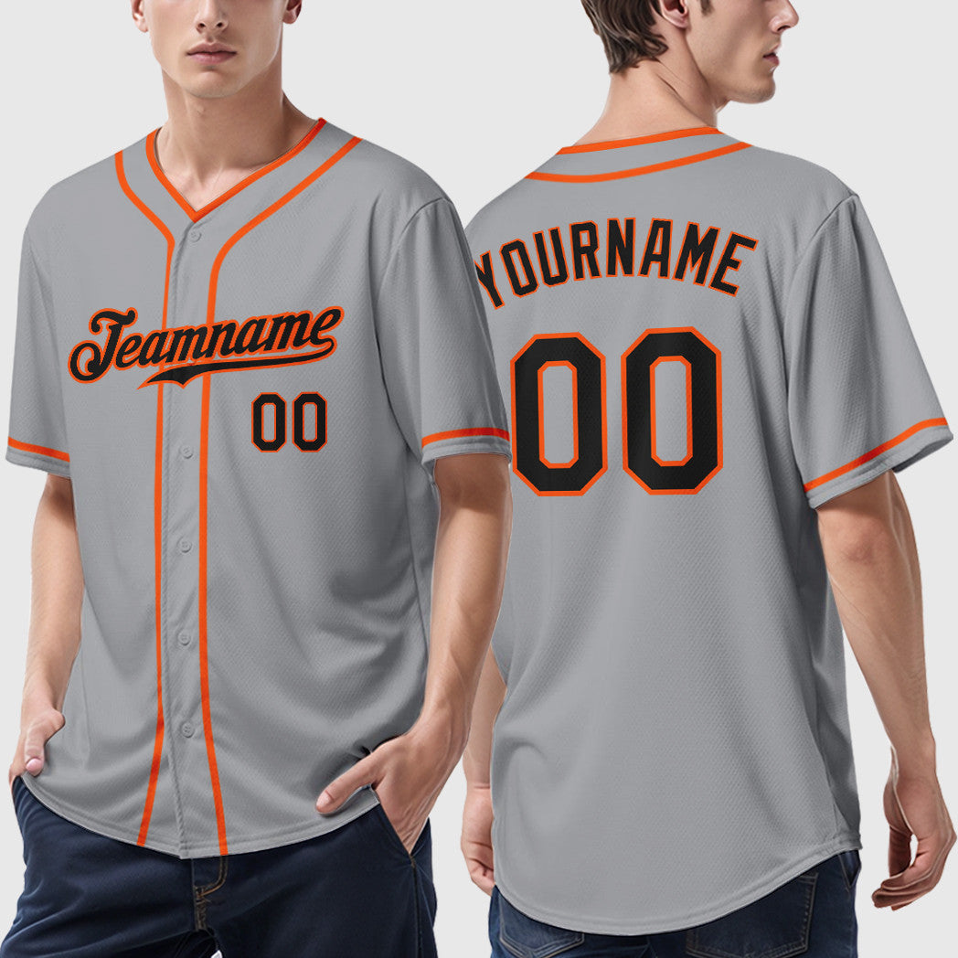 Custom Gray Black Black-Orange Piping Baseball Jersey