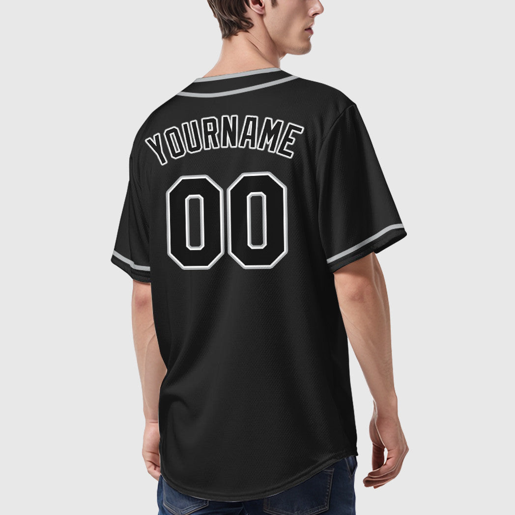 Custom Black White Black-Gray Piping Baseball Jersey