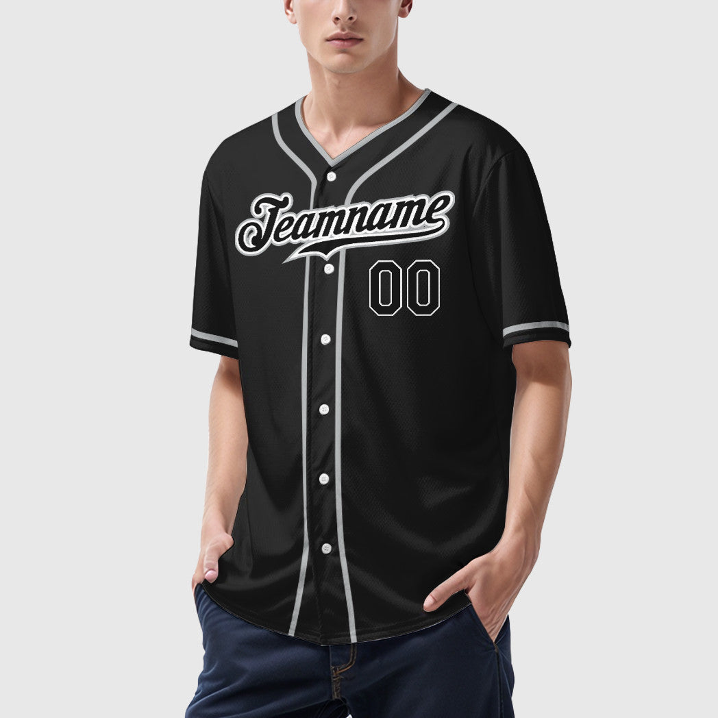 Custom Black White Black-Gray Piping Baseball Jersey