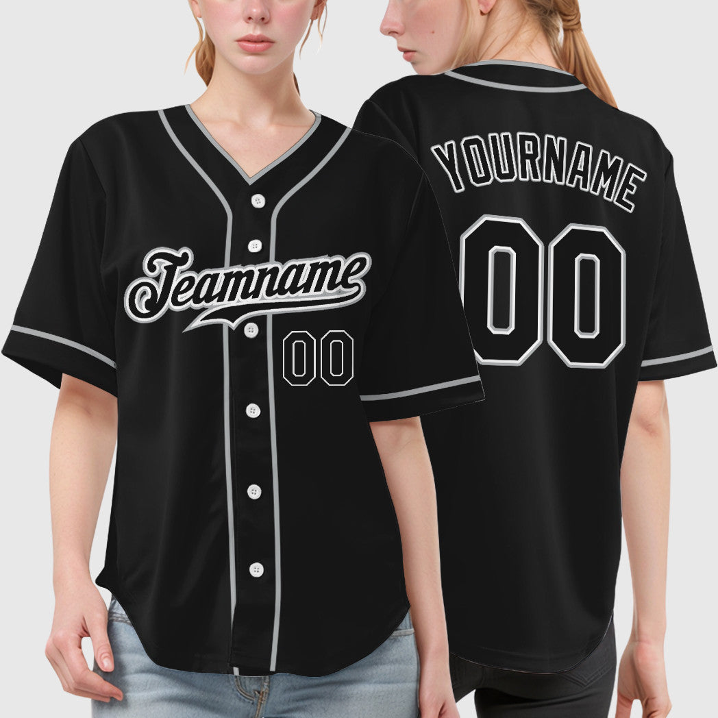 Custom Black White Black-Gray Piping Baseball Jersey