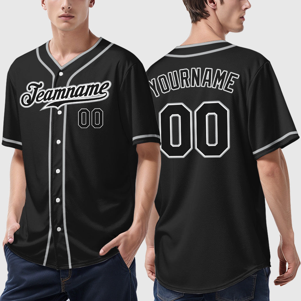 Custom Black White Black-Gray Piping Baseball Jersey
