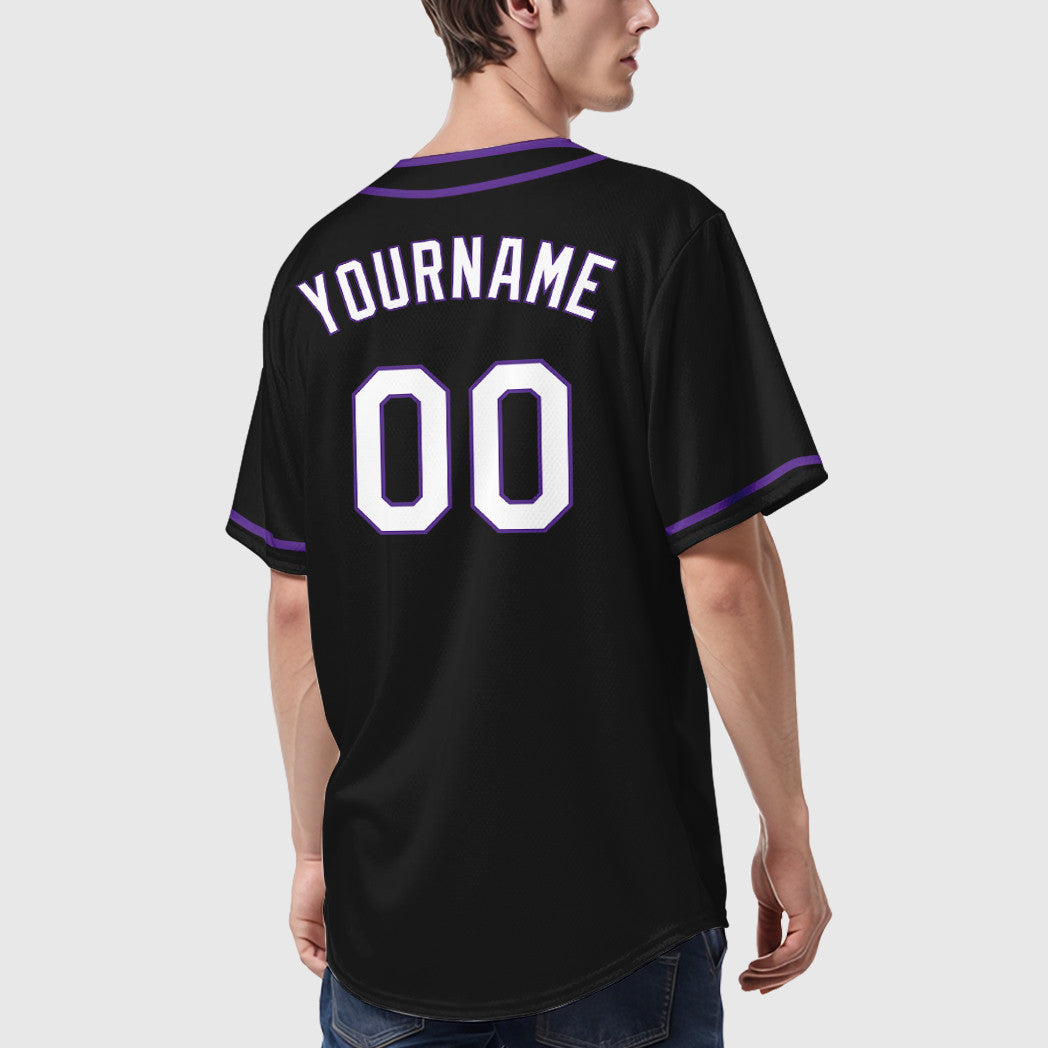 Custom Black White White-Purple Piping Baseball Jersey