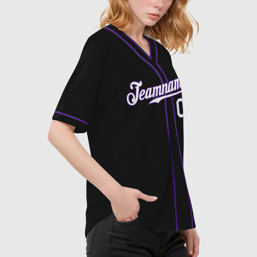 Custom Black White White-Purple Piping Baseball Jersey