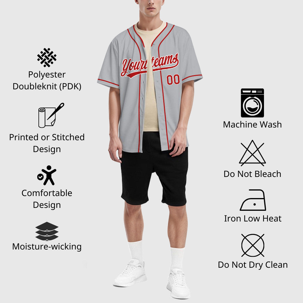 Custom Gray White Red Piping Baseball Jersey