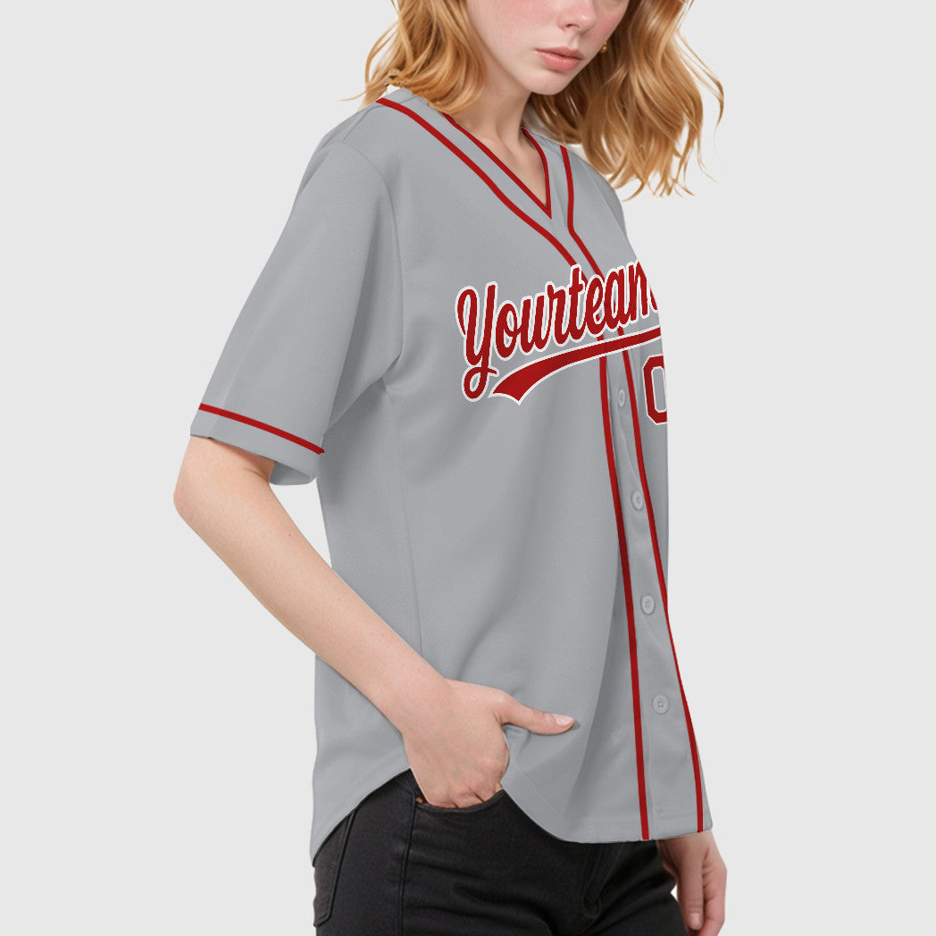 Custom Gray White Red Piping Baseball Jersey
