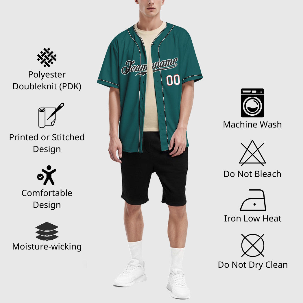 Custom Teal Black Black-White Piping Baseball Jersey