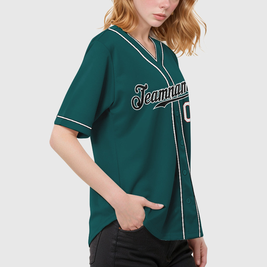 Custom Teal Black Black-White Piping Baseball Jersey