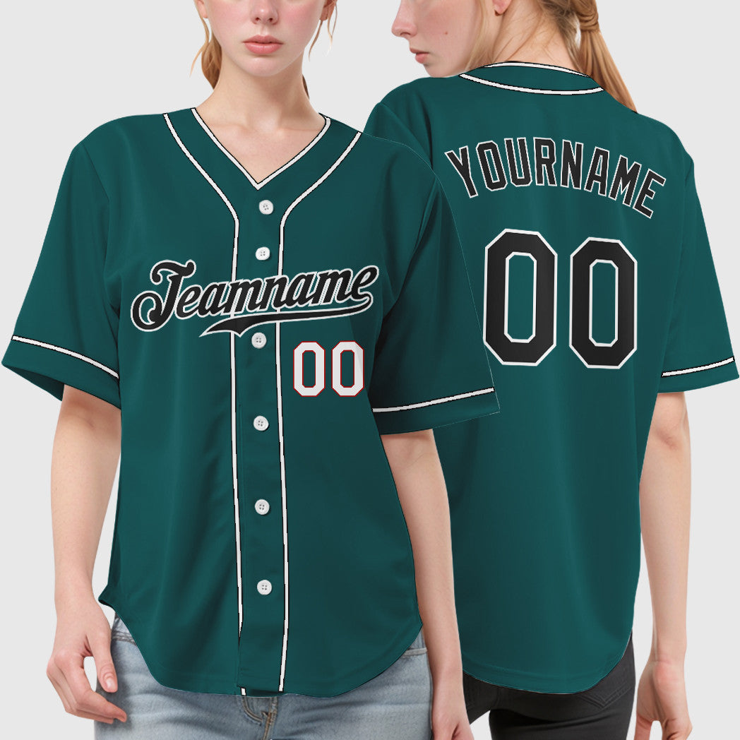 Custom Teal Black Black-White Piping Baseball Jersey