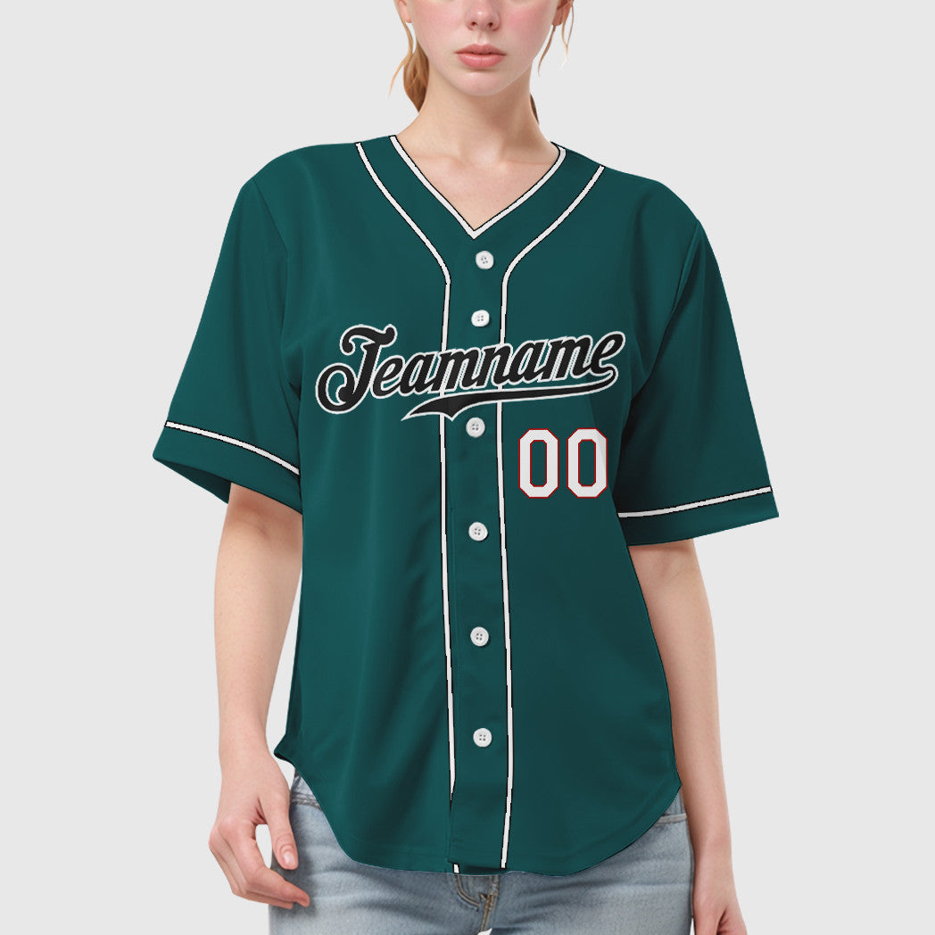 Custom Teal Black Black-White Piping Baseball Jersey